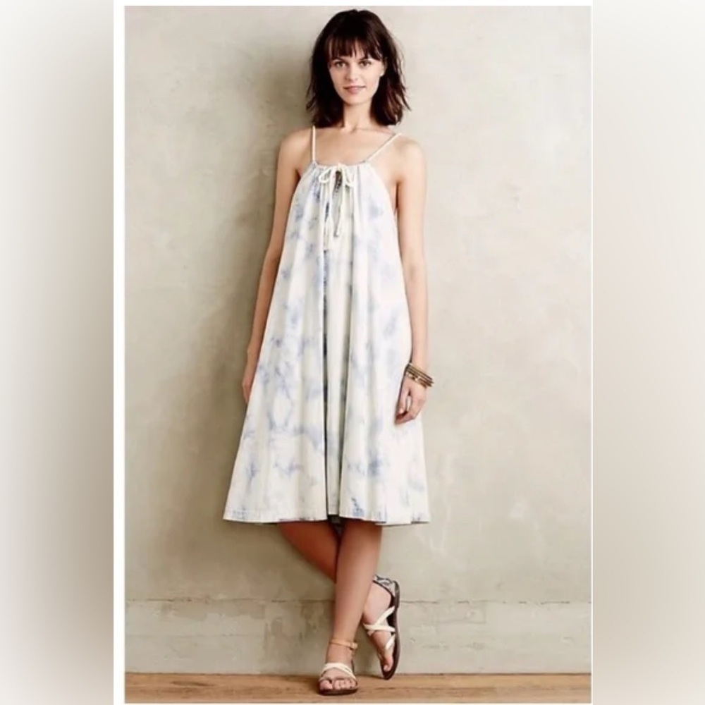 ANTHROPOLOGY Holding Horses Blue & White Rope Tie-Dye Swing Dress - Picture 3 of 11
